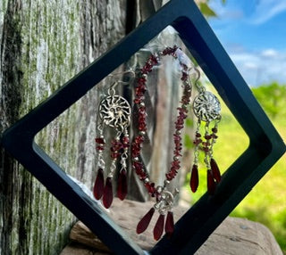 Crimson Rays-Garnet Earring & Bracelet Set (Handmade)